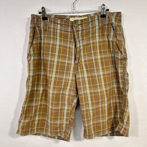 Aeropostale Mens Plaid Shorts 31 Brown Yellow‎ Blue Y2K 2000 Skater Preppy